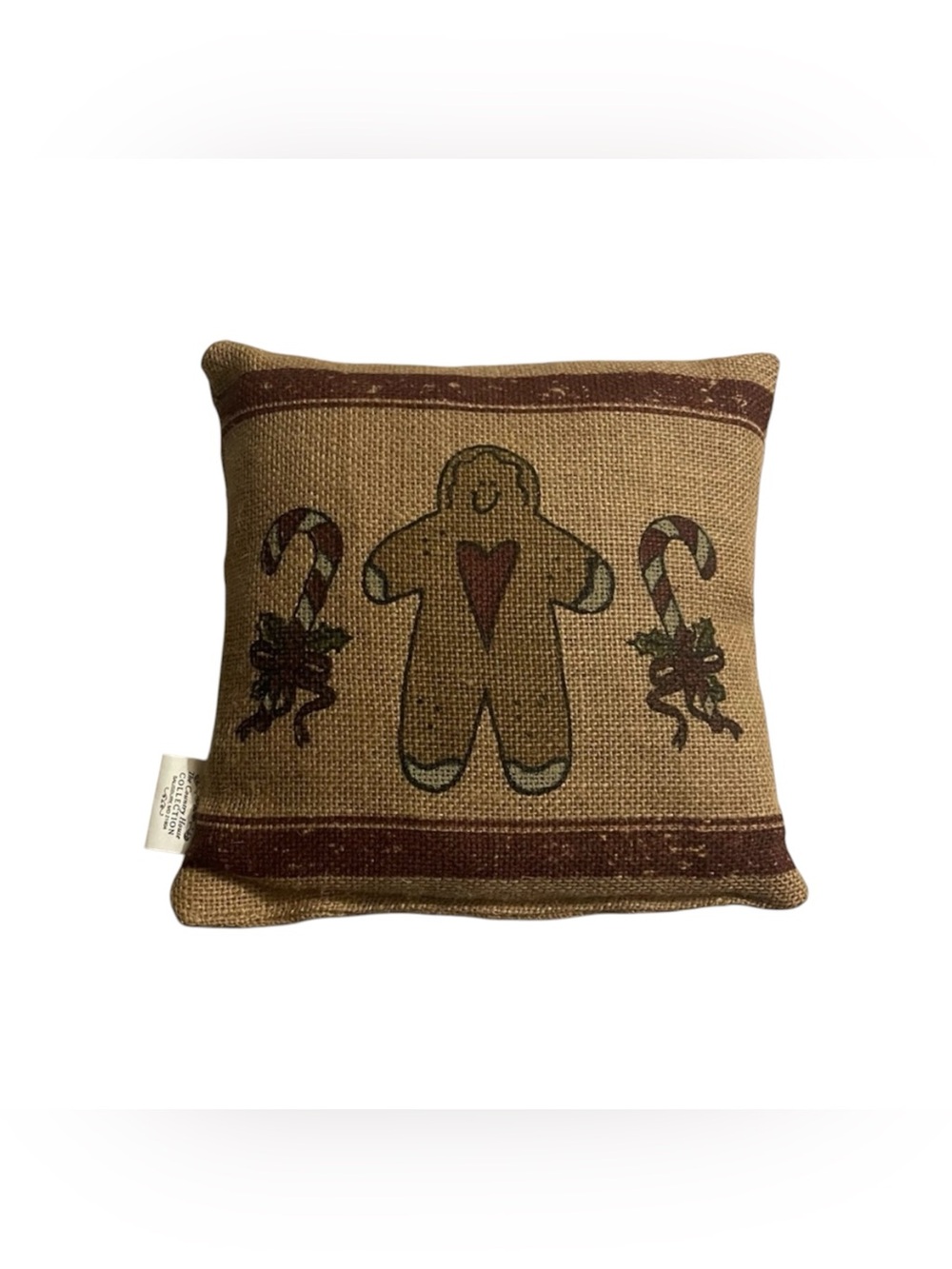 The Country House Collection Brown Gingerbread Man and Candy Canes Pillow